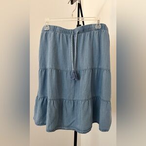 J. Jill Tencel Denim Tiered Skirt | Soft Chambray Blue | Boho Coastal | Size L